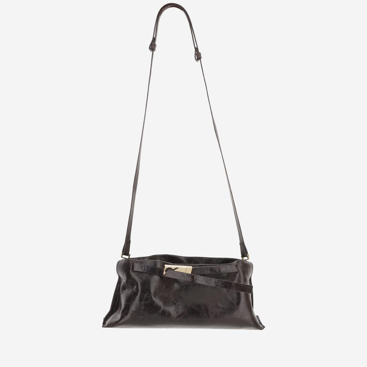 Benedetta Bruzziches Glossy Calfskin Leather Shoulder Bag — Brown