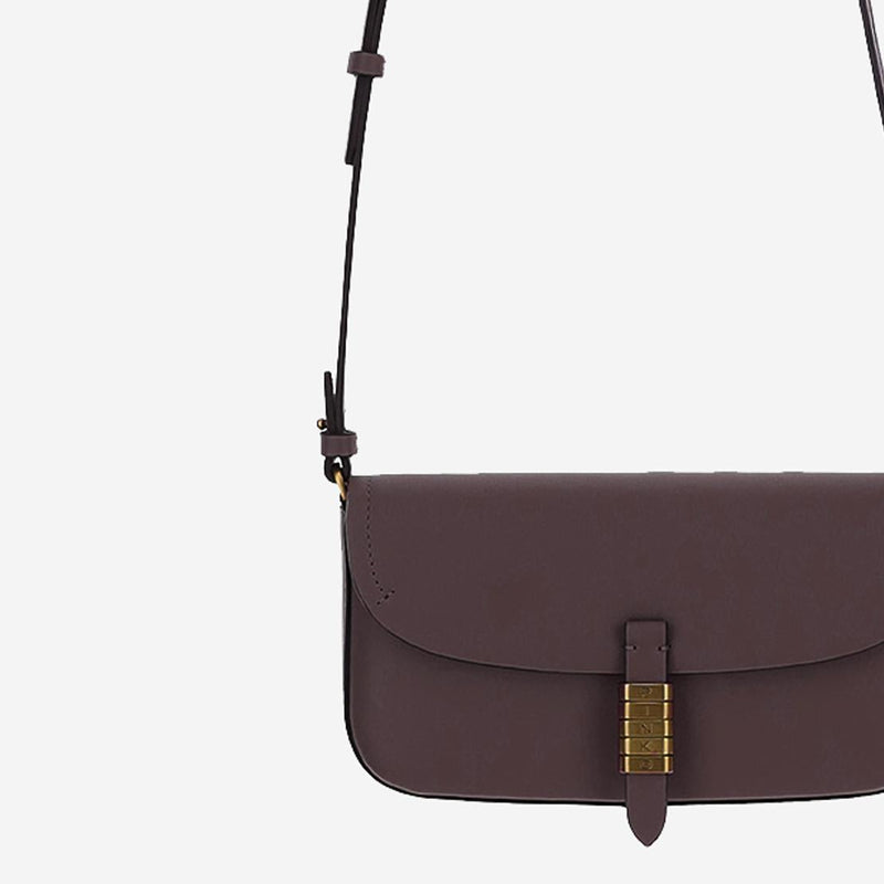 Pinko Saddle Shoulder Bag — Burgundy Leather