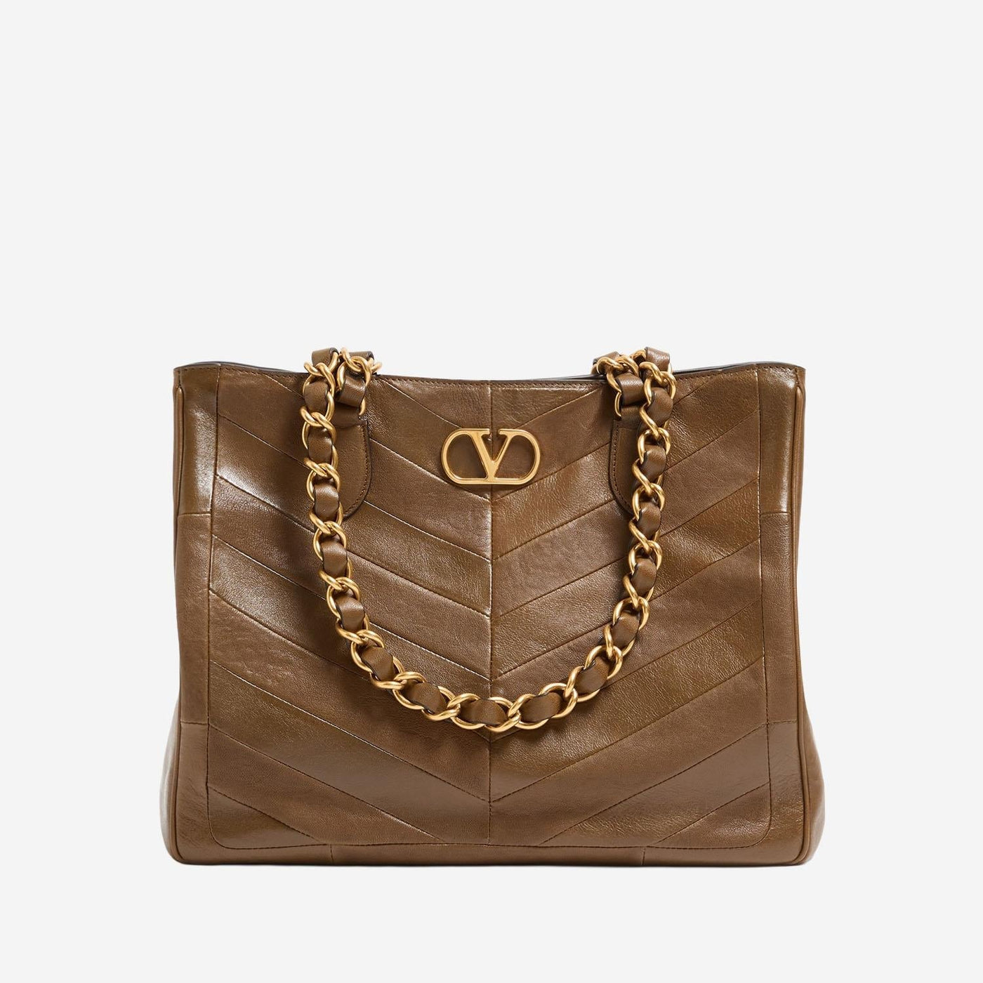 Valentino Garavani Lasein Shoulder Bag — Brown Leather