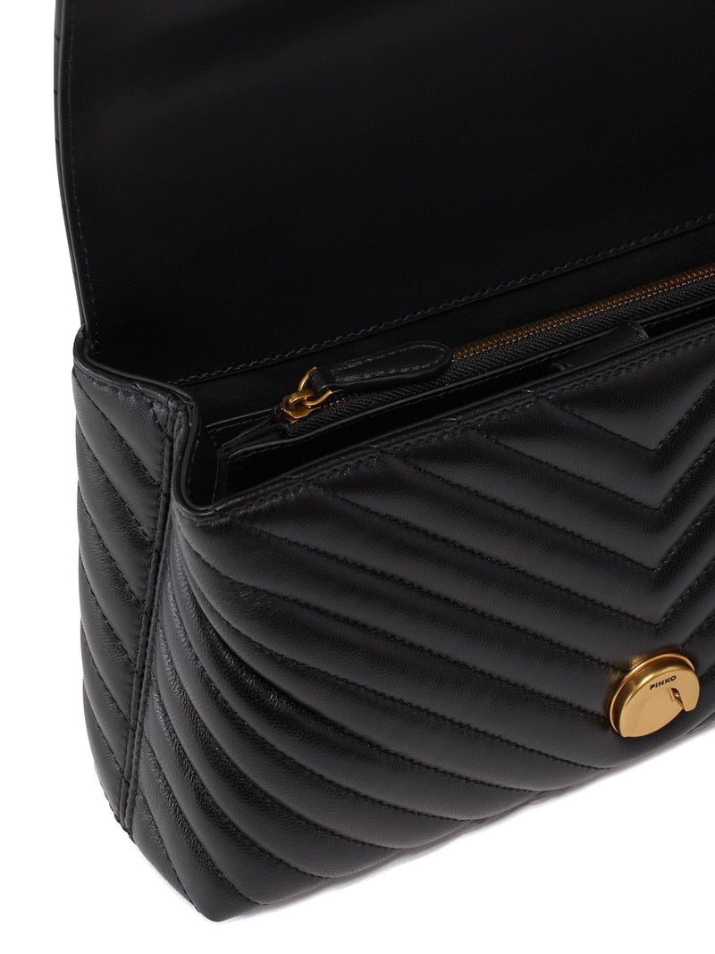 Pinko Chevron-Quilted Leather Shoulder Bag — Black Cow