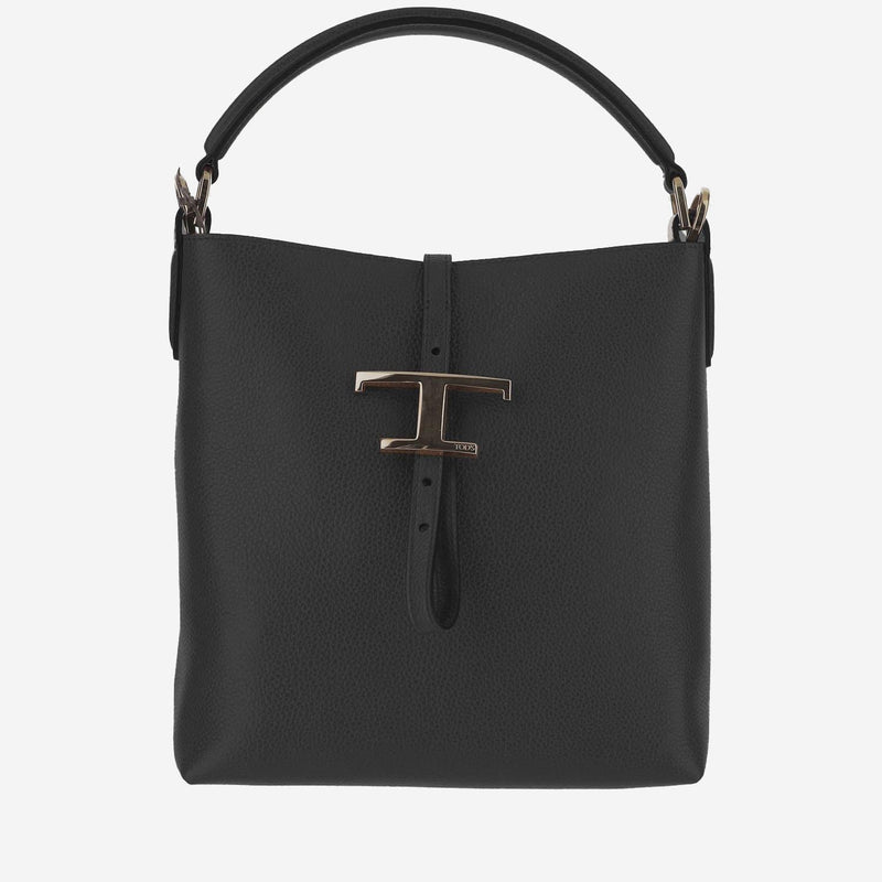 Tods Leather Bucket Shoulder Bag — Black Calf