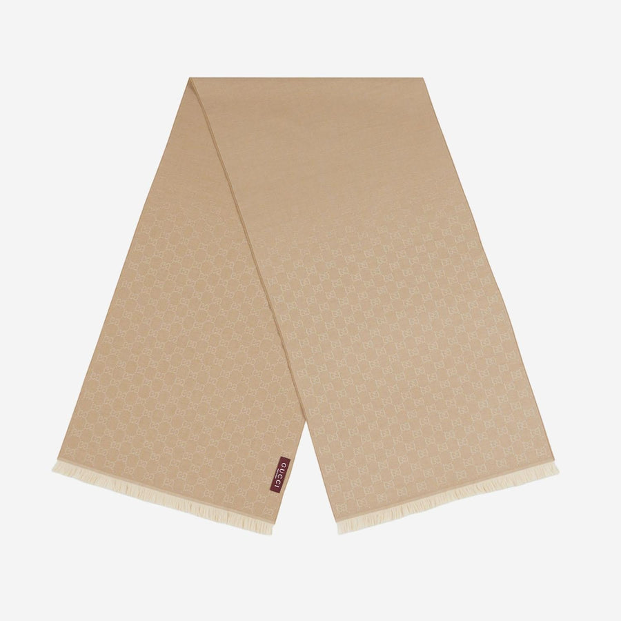 Gucci Gg Motif Wool Scarf — Beige Scarfs