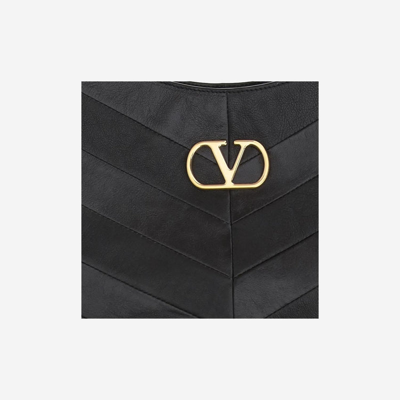 Valentino Garavani Chevron Nappa Hobo Bag — Black Leather