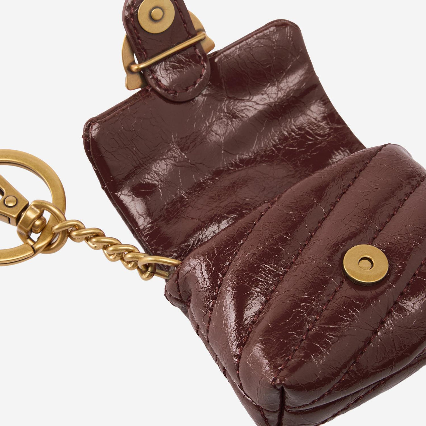 Pinko Quilted Glossy Calfskin Coin Purse — Burgundy Leather Purses