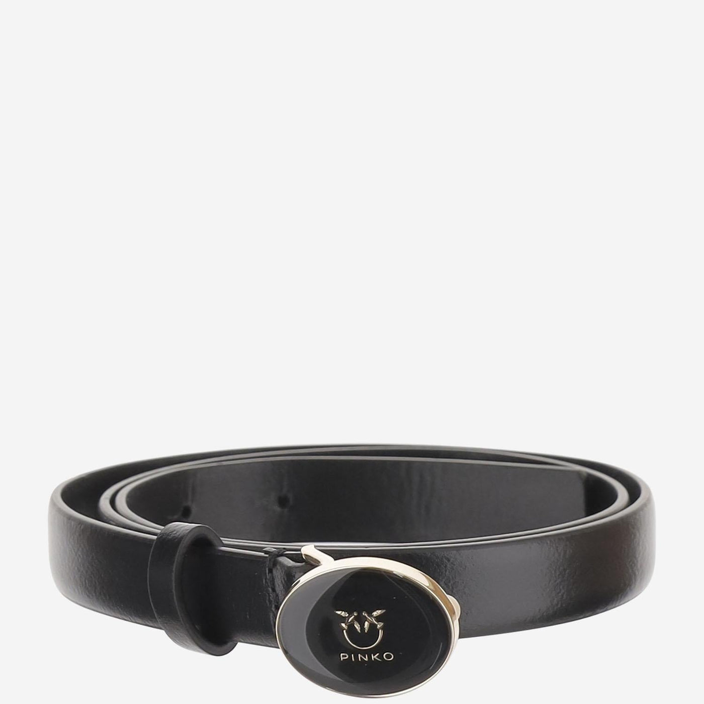Pinko Logo-Buckle Leather Belt — Black