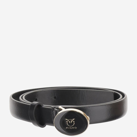 Pinko Logo-Buckle Leather Belt — Black