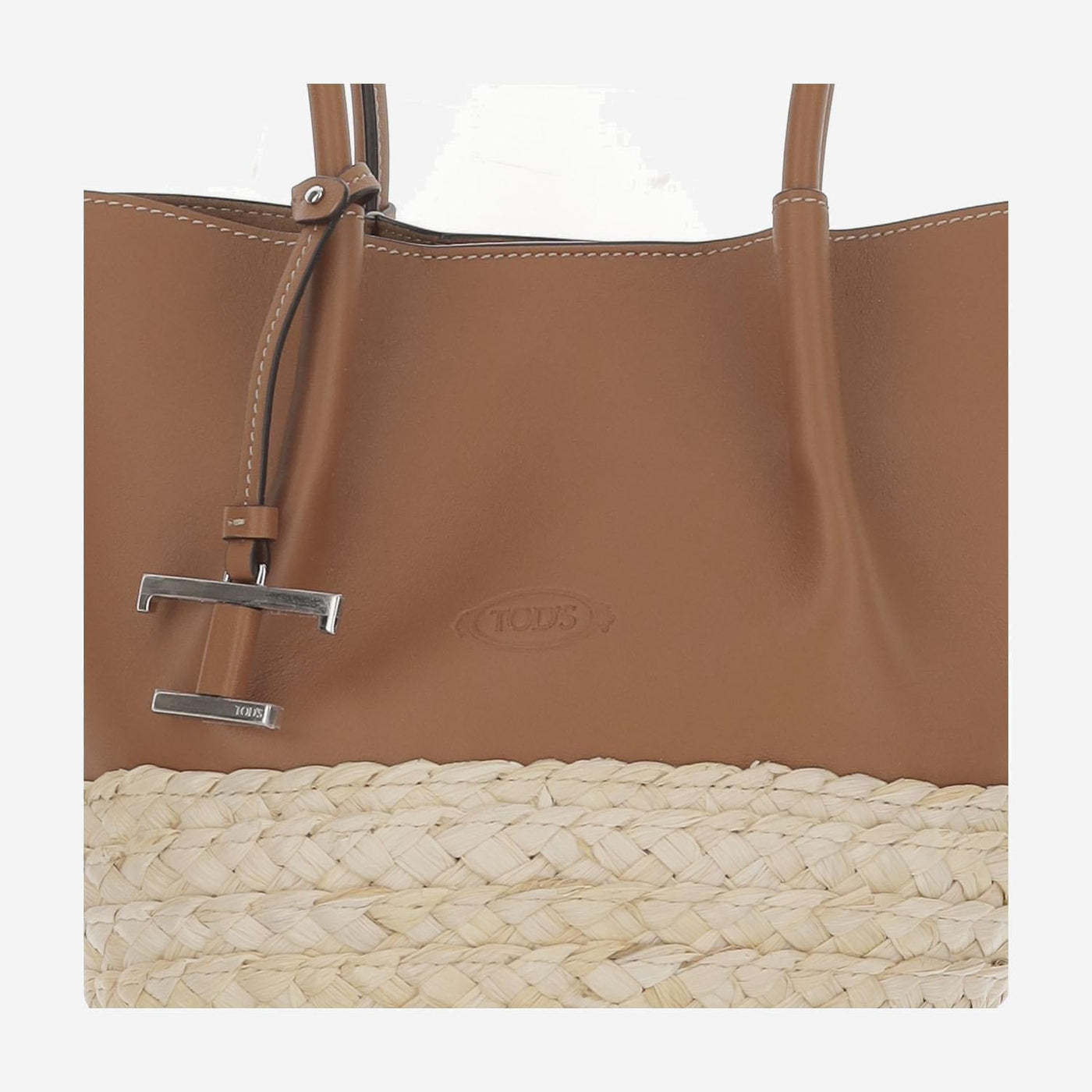 Tods Leather And Raffia Colour-Block Shoulder Bag — Brown