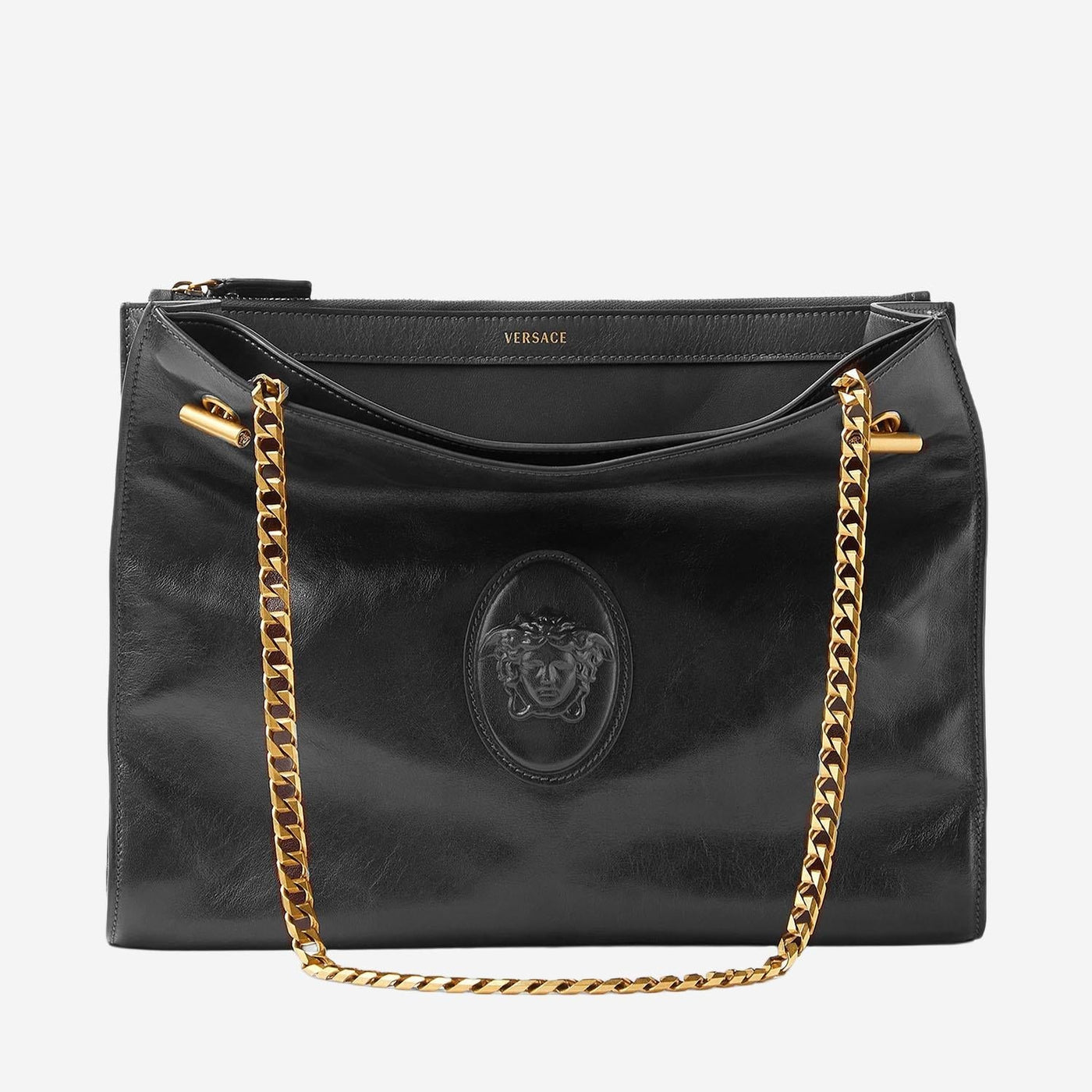 Versace Cabine Shoulder Bag — Black Leather