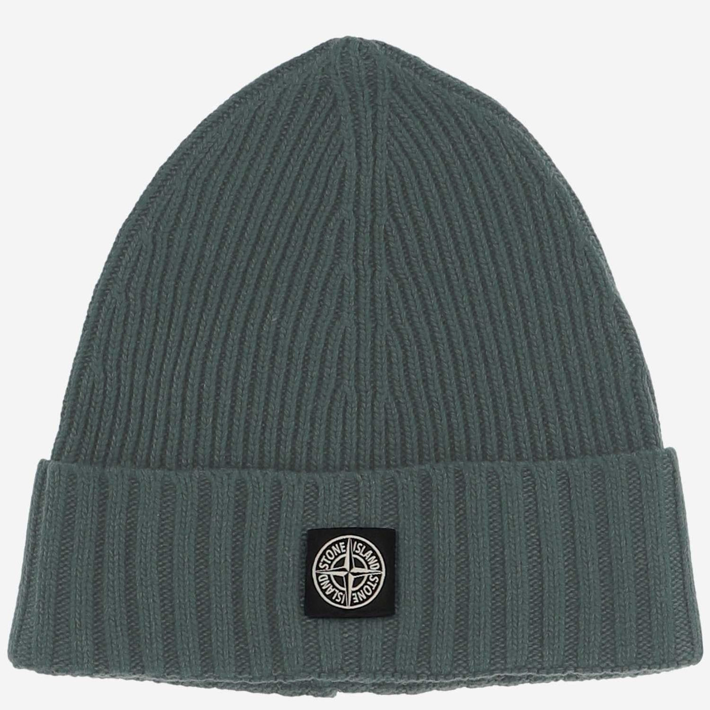 Stone Island N100003 Ribbed Wool Blend Beanie — Green Beanies