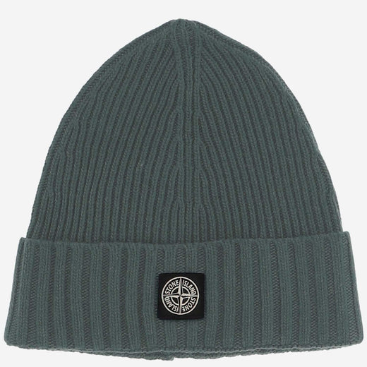 Stone Island N100003 Ribbed Wool Blend Beanie — Green Beanies