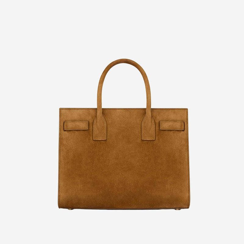 Saint Laurent Structured Suede Tote Bag — Brown