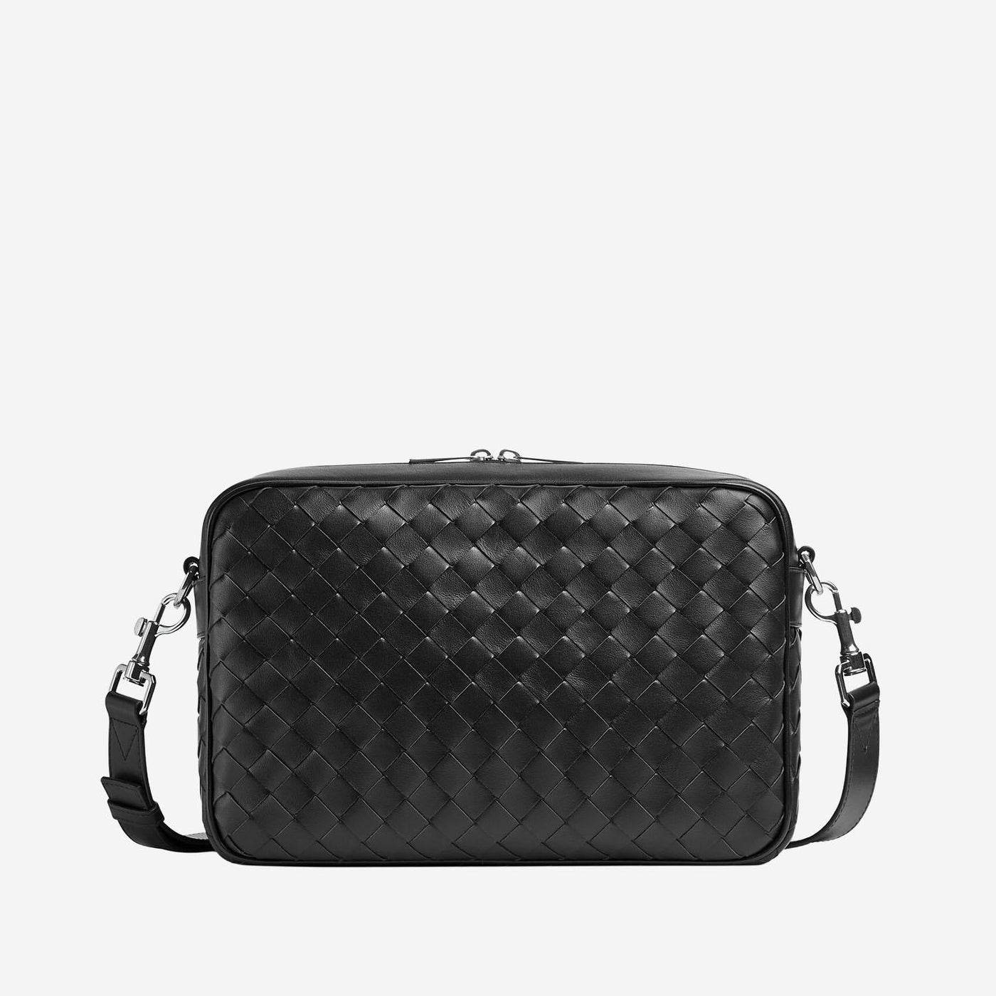 Bottega Veneta Intrecciato Woven Calf Skin Crossbody Bag — Black