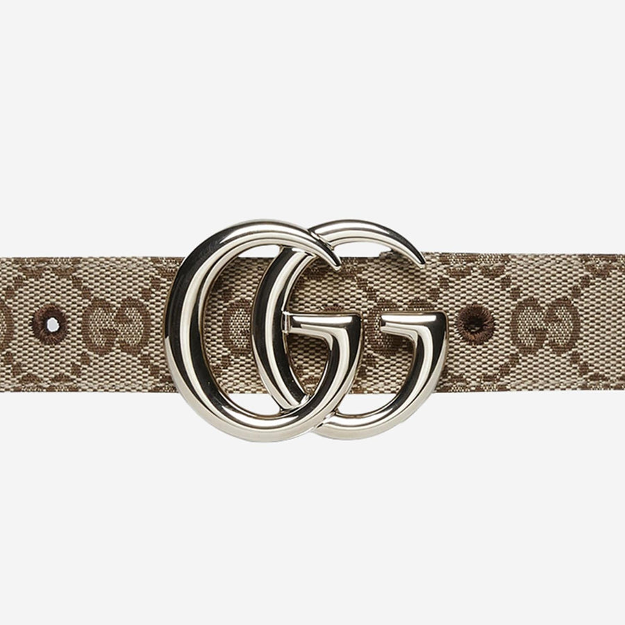 Gucci Double G Logo Belt — Beige Polyester