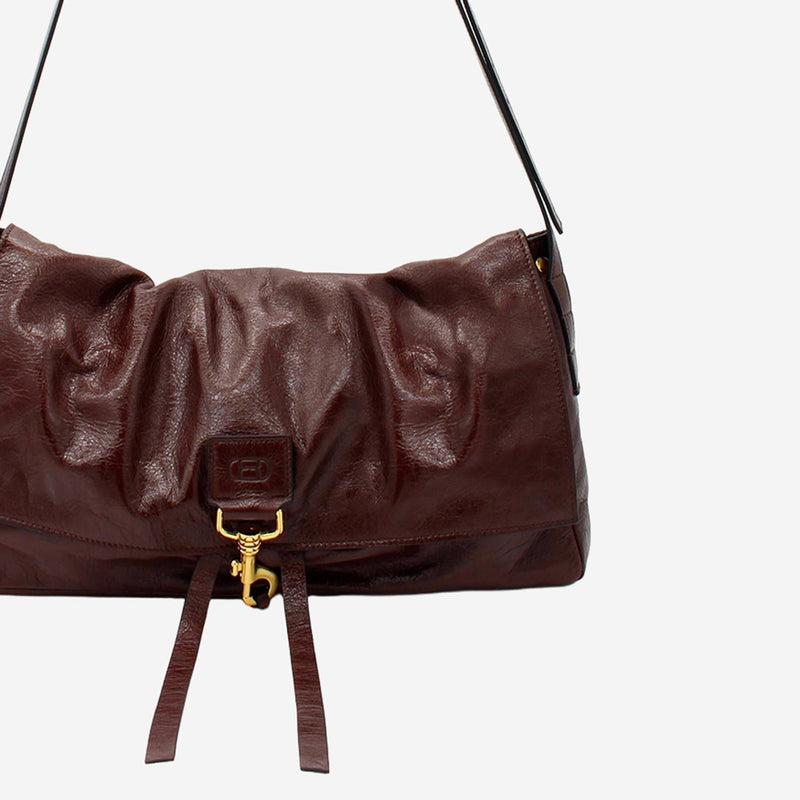 Radica Studio Hammered Nappa Leather Shoulder Bag — Brown Pelle