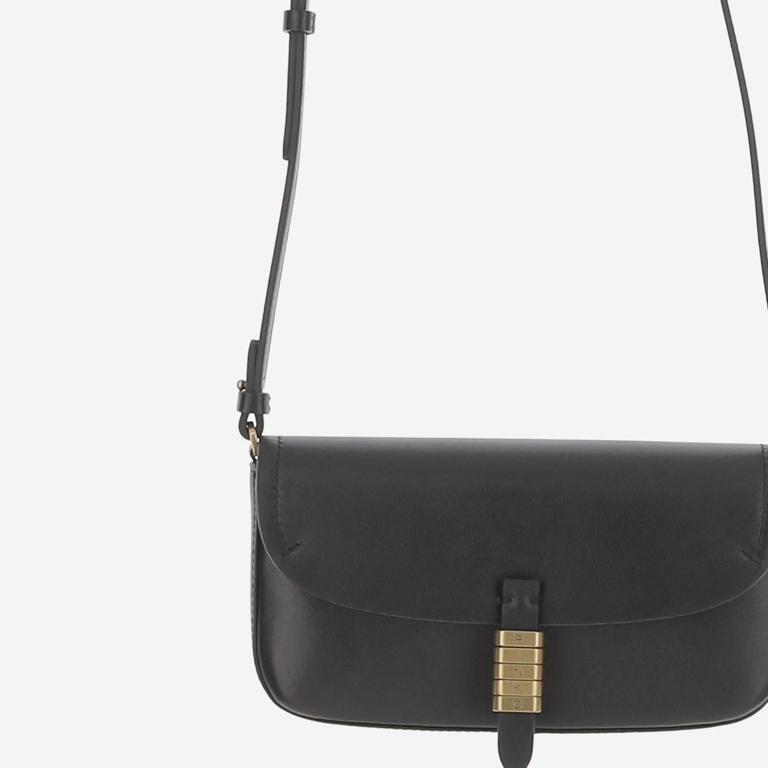 Pinko Saddle Leather Shoulder Bag — Black