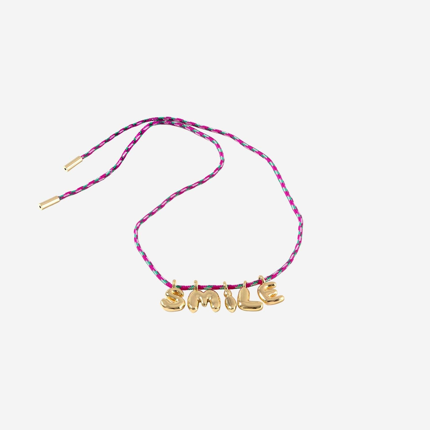 Sorbet Island Bubble Letter Necklace — Multicolor Fabric And Metal Necklaces