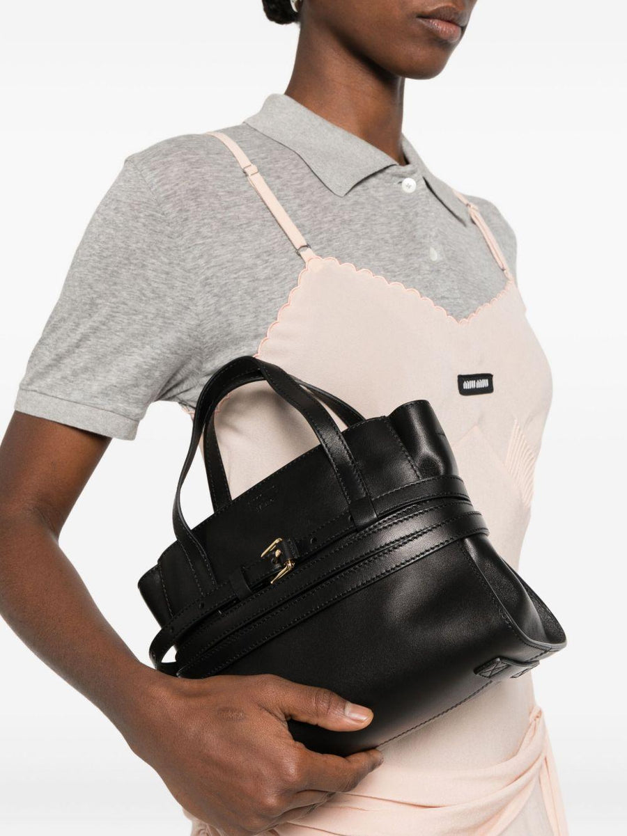 Moschino Calfskin With Knotted Belt Top Handle Bag — Black