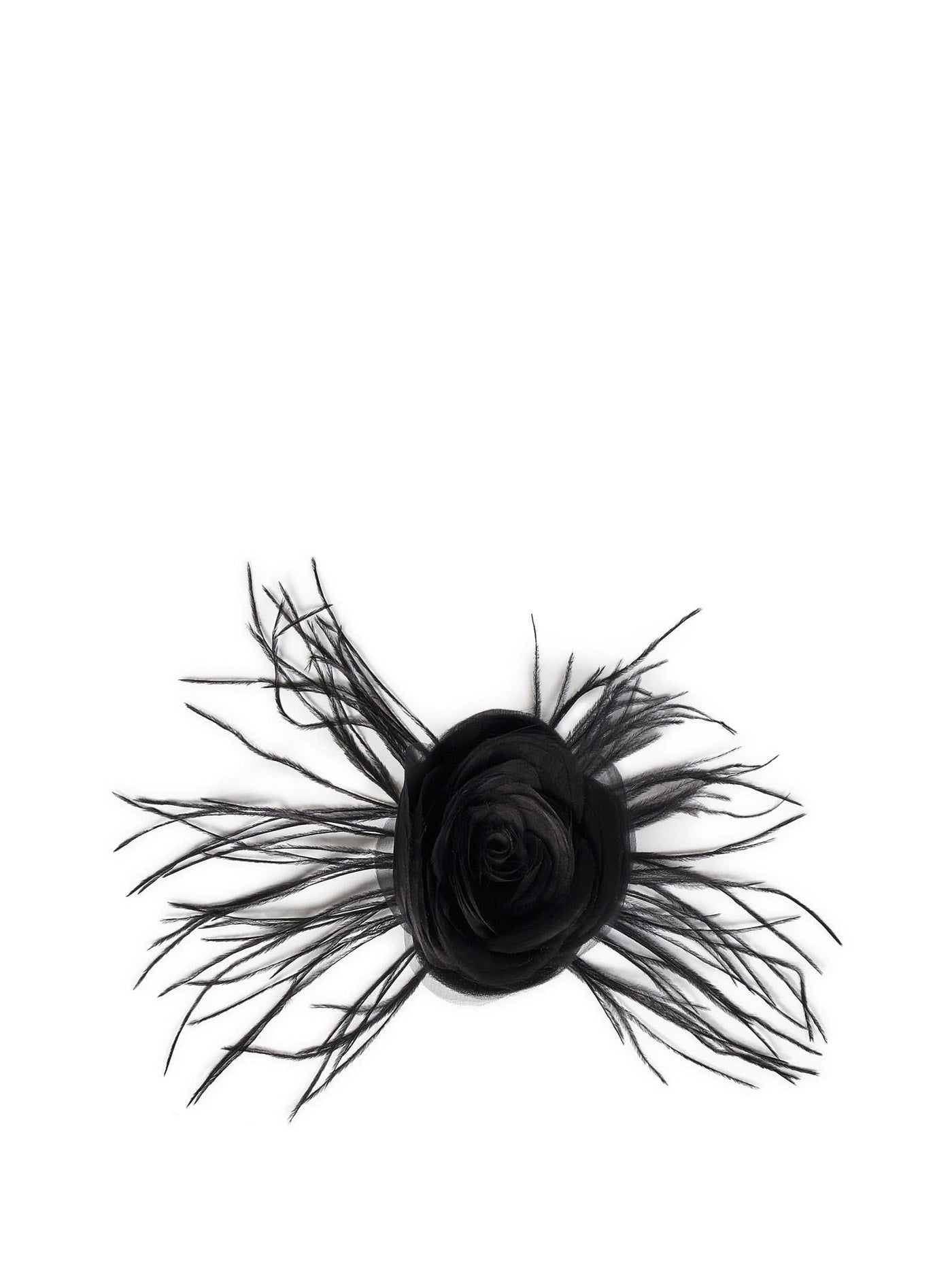 Room76 Georgette Rose With Feathers Hair Brooch — Black Fabric Headbands