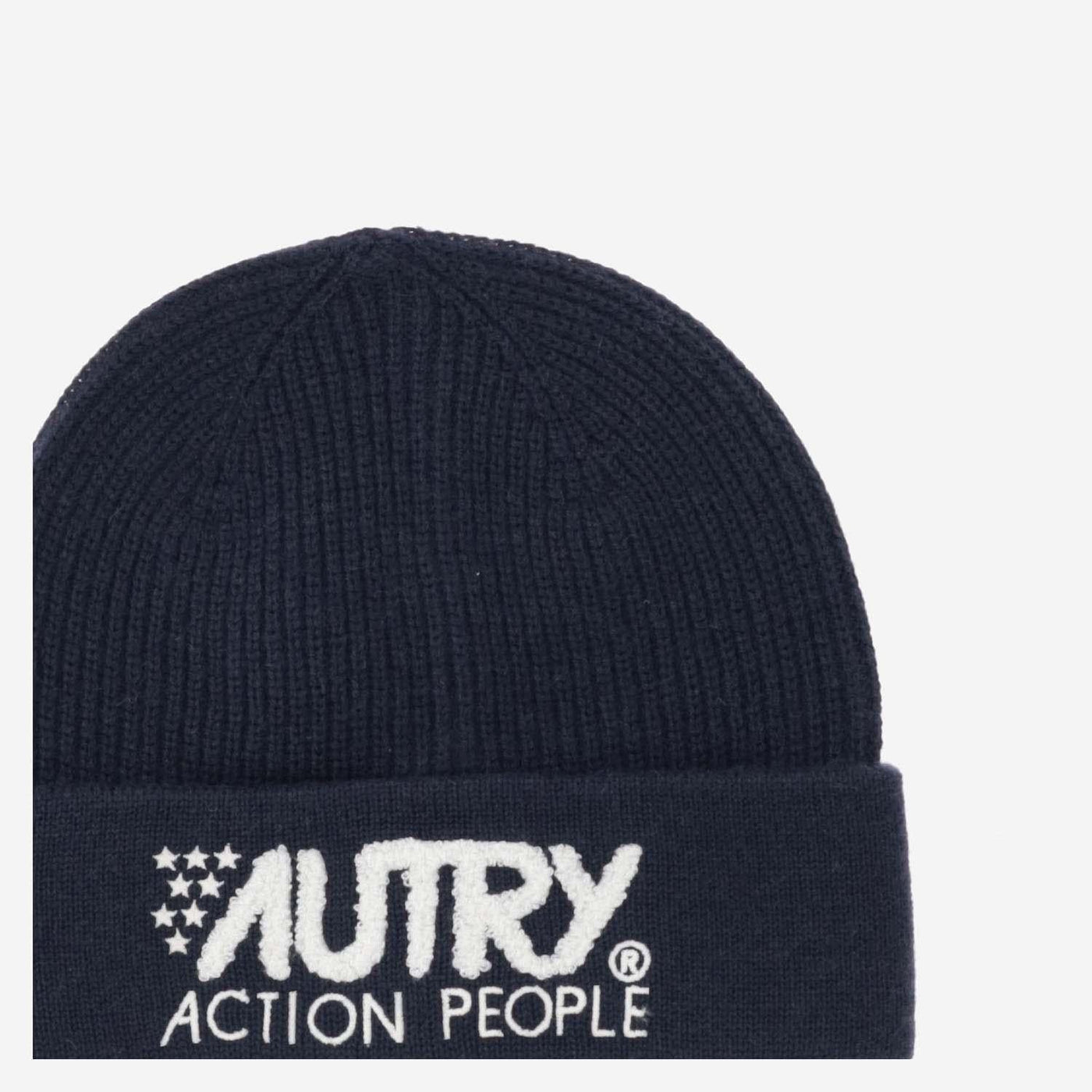 Autry Acsu498y Wool Blend Ribbed Beanie — Navy Polyacrylic Beanies