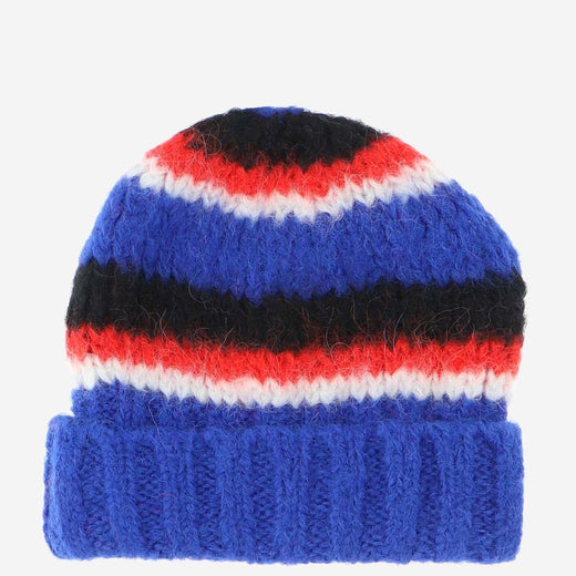 Saint Laurent 668769 Striped Alpaca-Wool Beanie — Blue Beanies