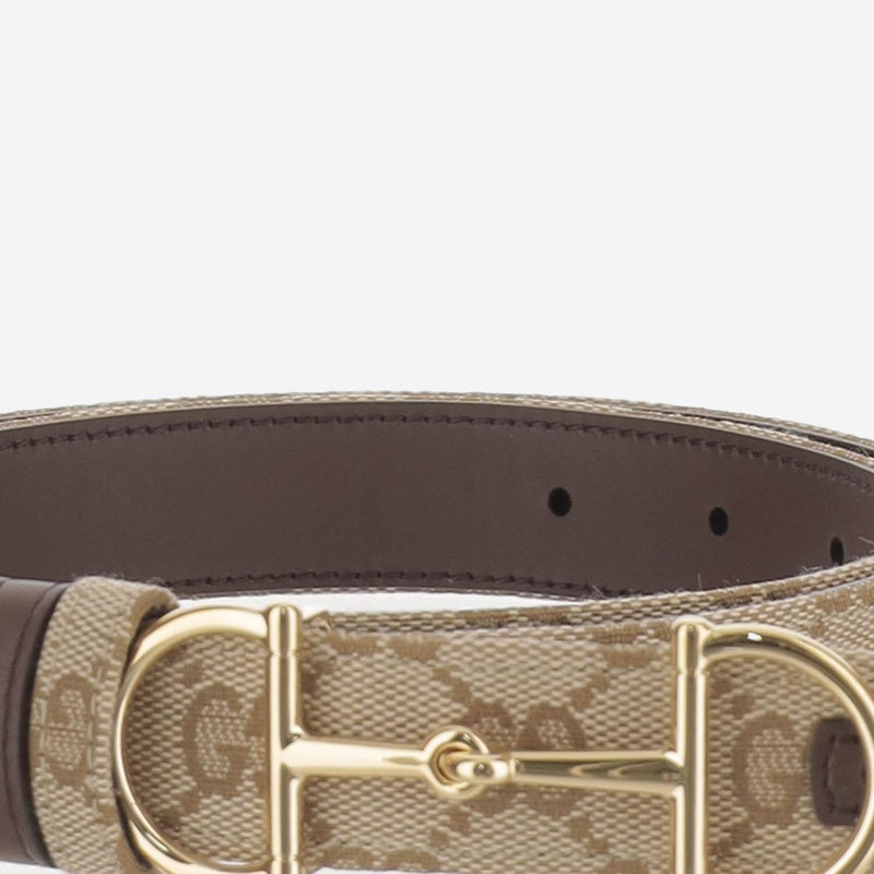 Gucci Reversible Gg Canvas And Leather Belt — Beige Polyester