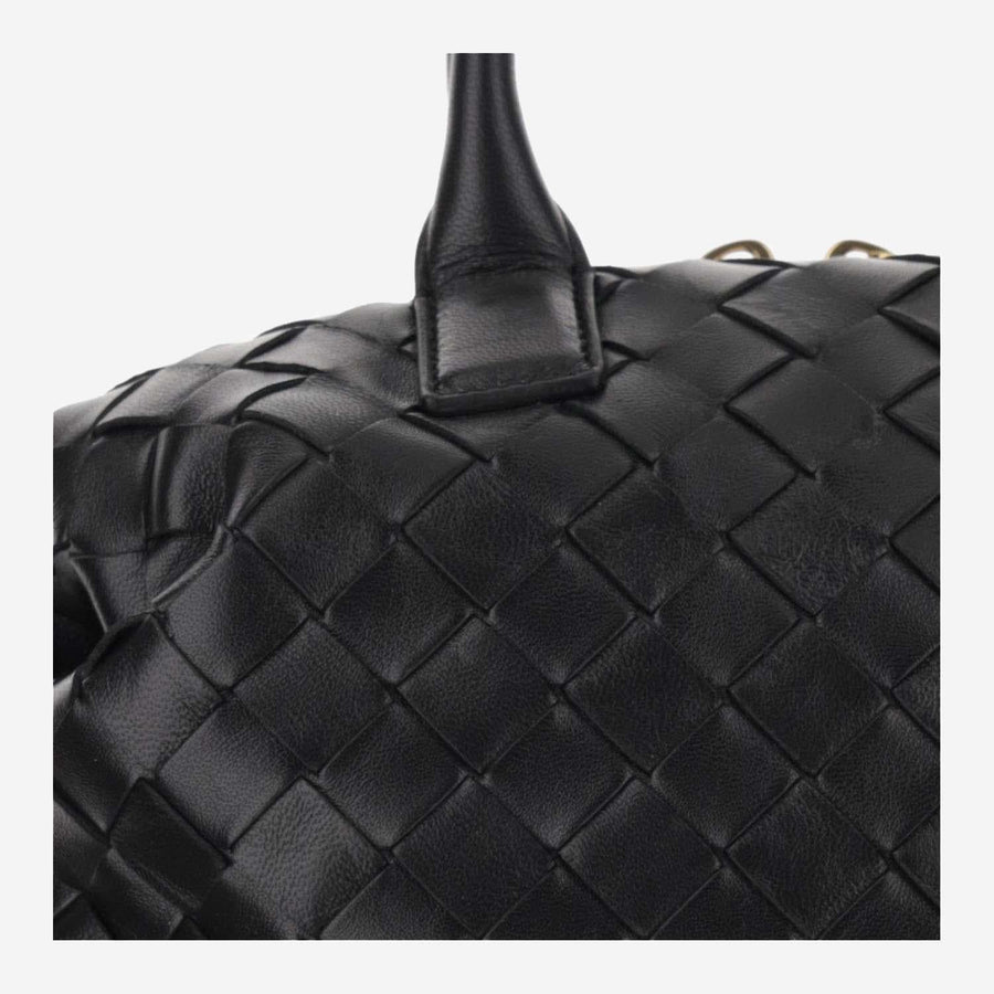 Bottega Veneta Top Handle Bag — Black Leather