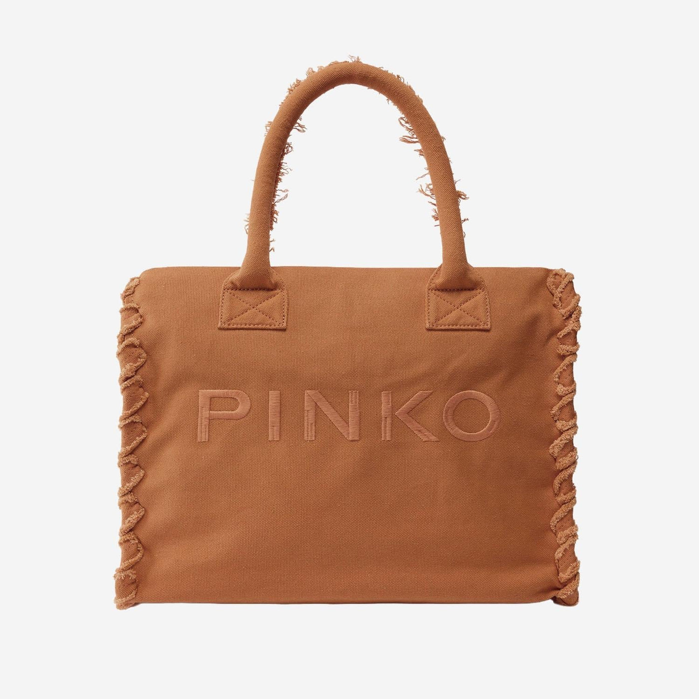 Pinko Logo-Embroidered Cotton Tote Bag — Brown