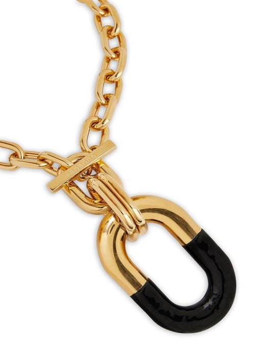 Rabanne Xl-Link Chain With Black Enamel Pendant Necklace — Gold Aluminum Necklaces