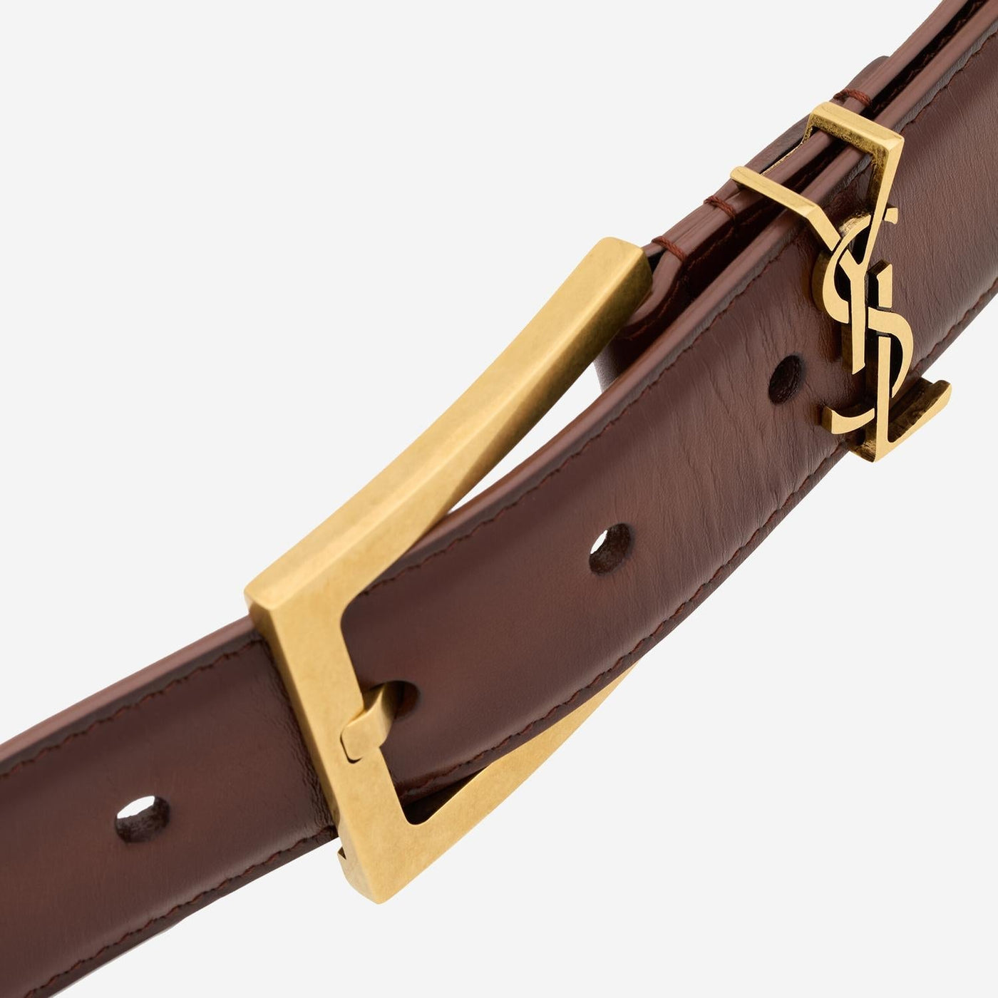 Saint Laurent Cassandre Belt — Brown Leather
