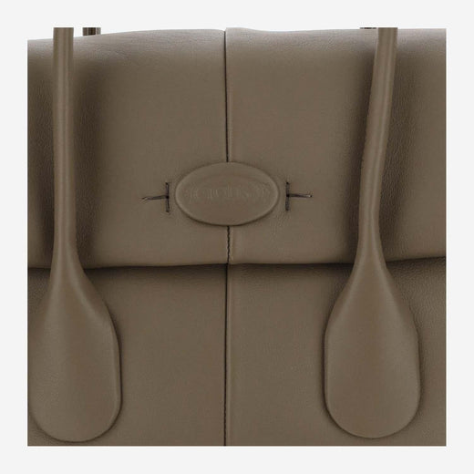 Tods Padded Calfskin Leather Top Handle Bag — Beige