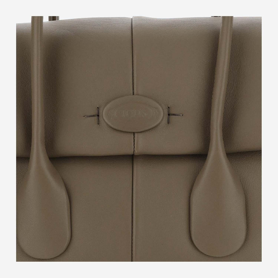 Tods Padded Calfskin Leather Top Handle Bag — Beige