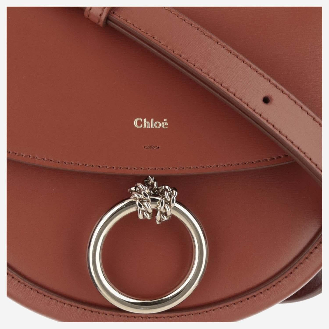 Chloé Calfskin Leather With Sculptural Ring Crossbody Bag — Brown