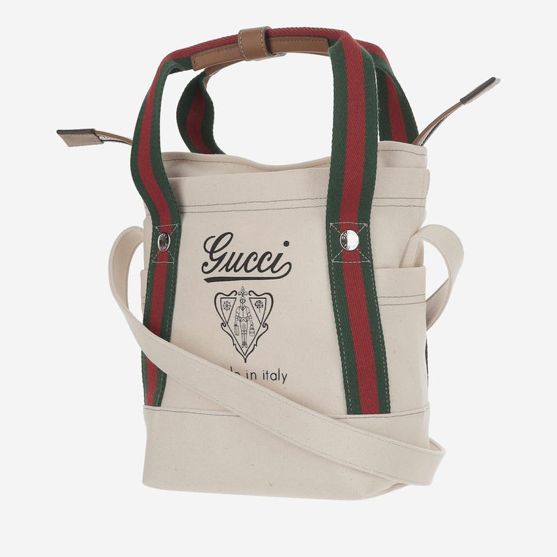 Gucci Logo-Printed Canvas Shoulder Bag — White Cotton