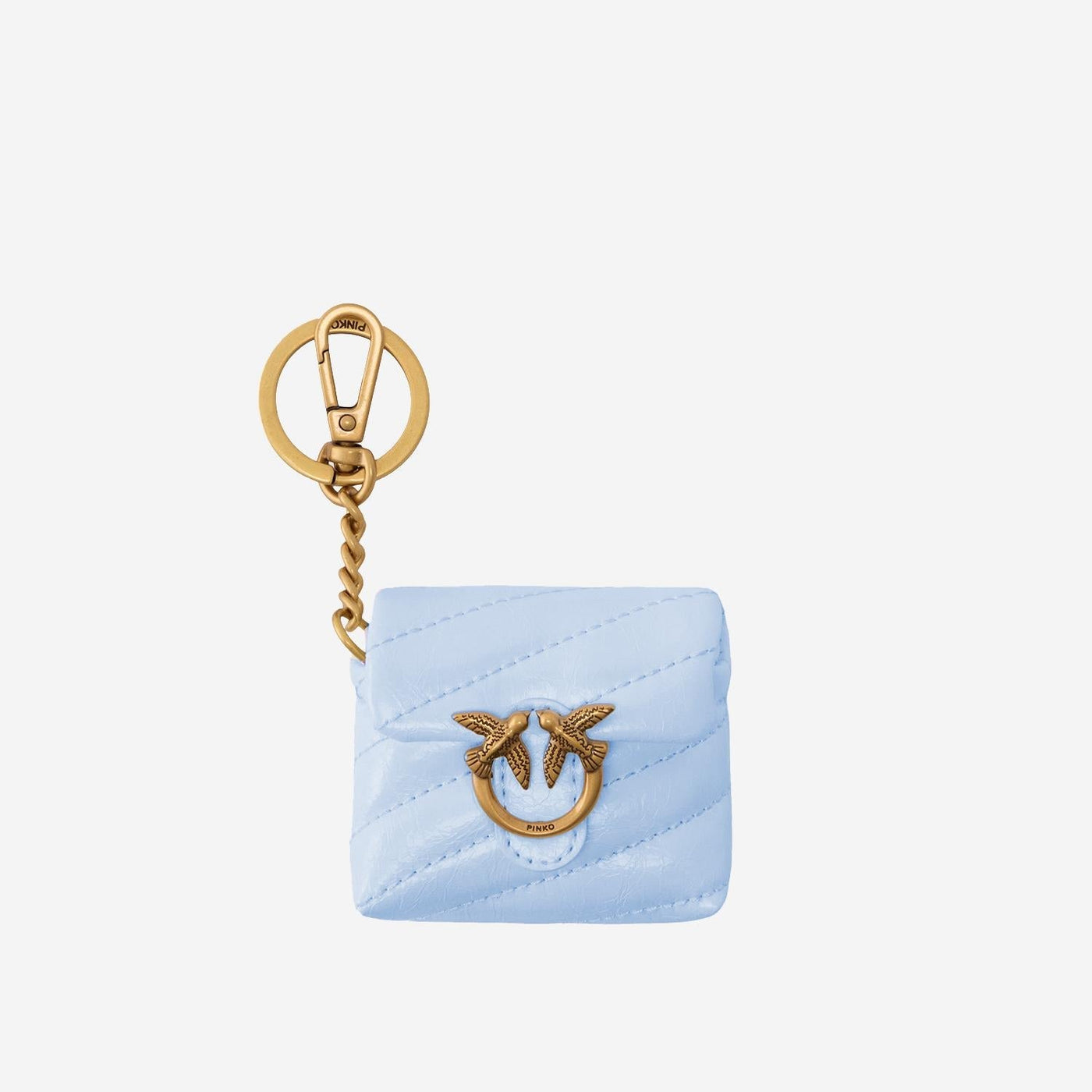Pinko Love Birds Diamond Cut Quilted Leather Coin Purse — Blue Calfskin Purses