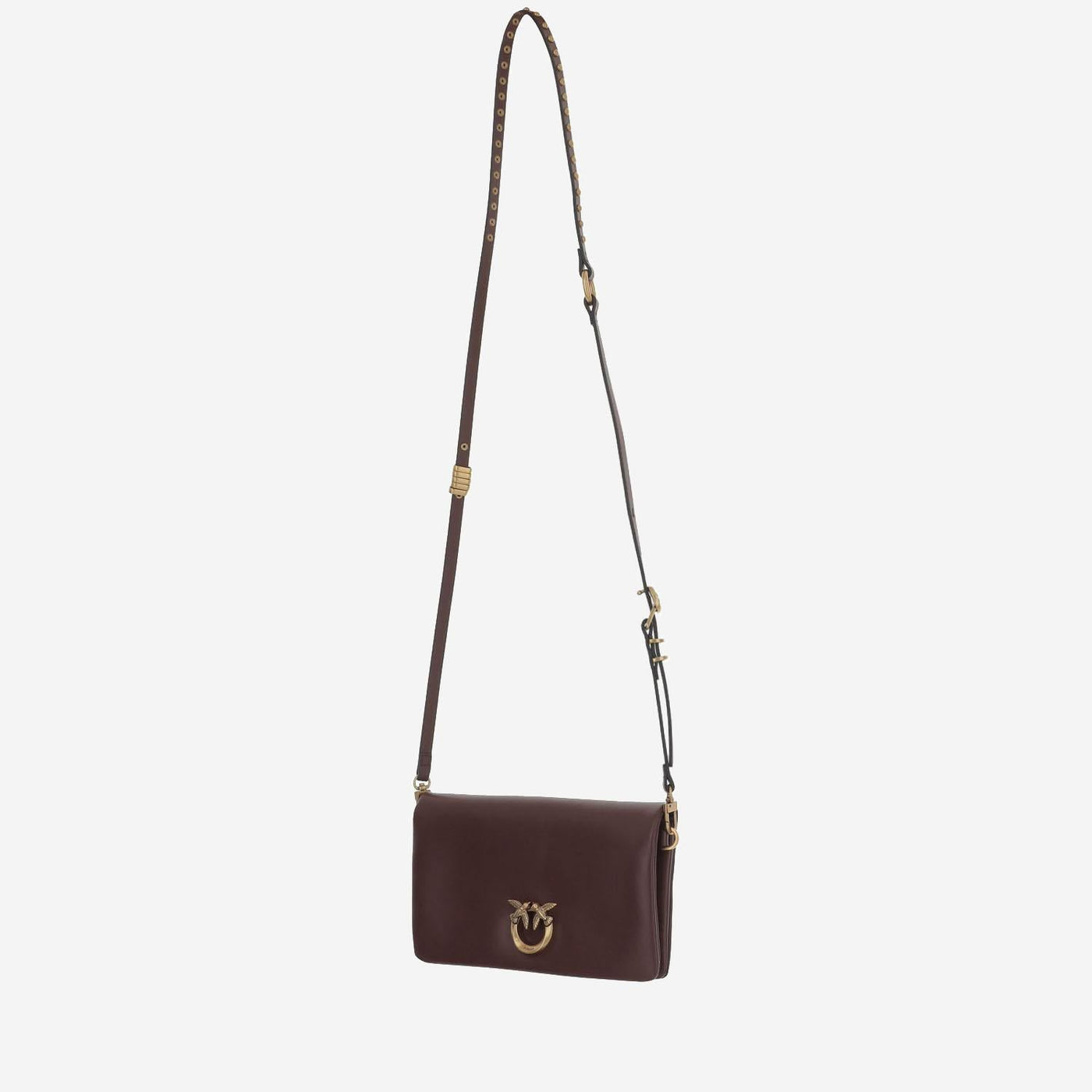 Pinko Leather With Logo Plaque Shoulder Bag — Burgundy