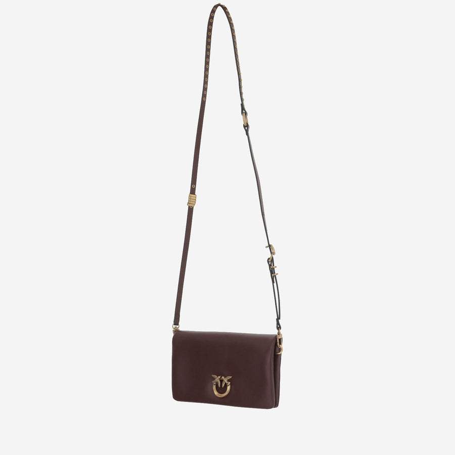 Pinko Leather With Logo Plaque Shoulder Bag — Burgundy