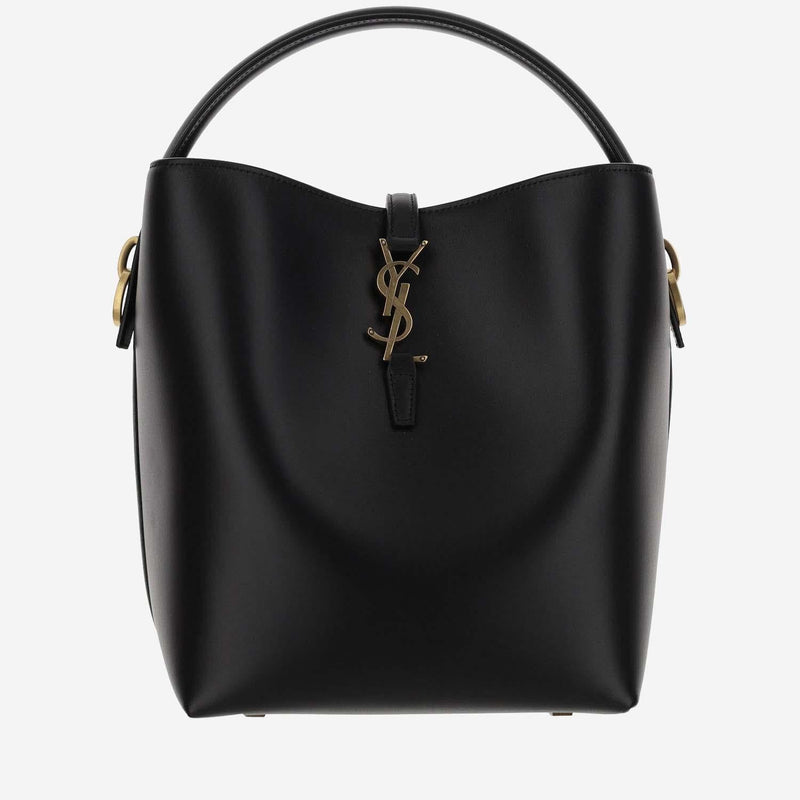 Saint Laurent Glossy Leather Shoulder Bag — Black
