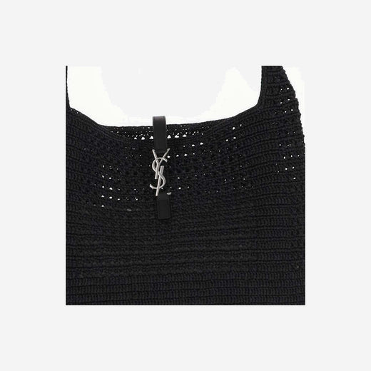 Saint Laurent Crocheted Raffia Tote Bag — Black