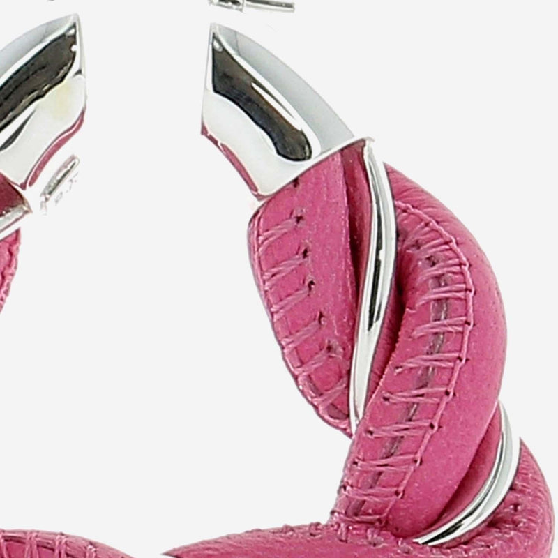Bottega Veneta Silver And Lambskin Hoop Earrings — Pink