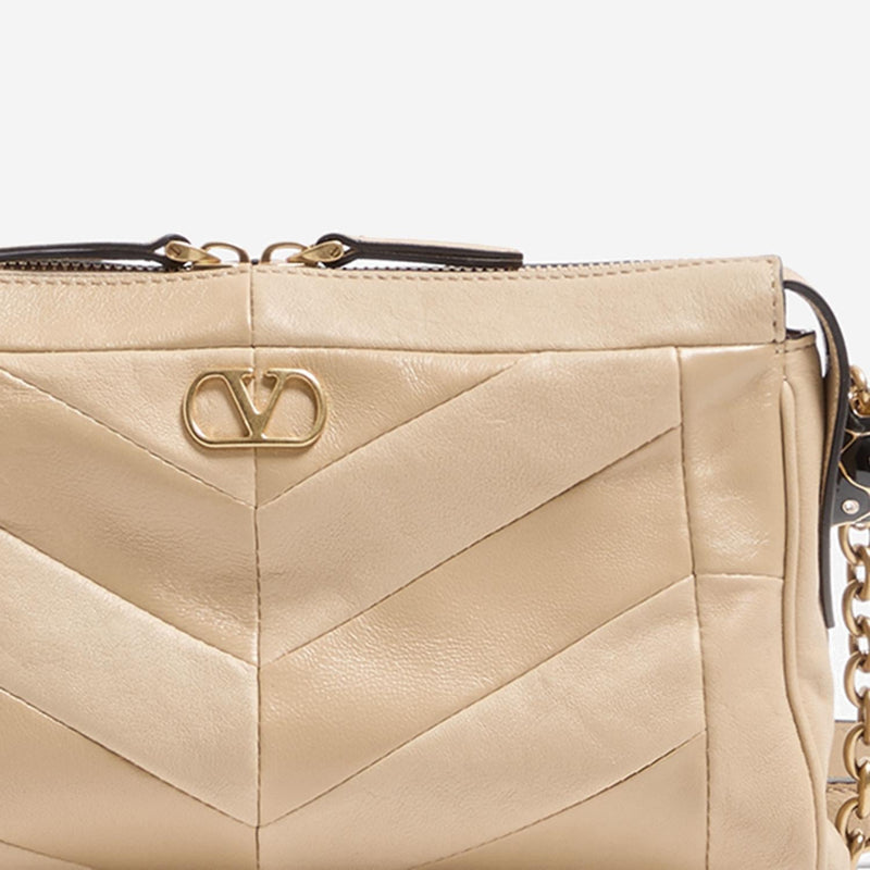Valentino Garavani Panthea Shoulder Bag — Beige Leather