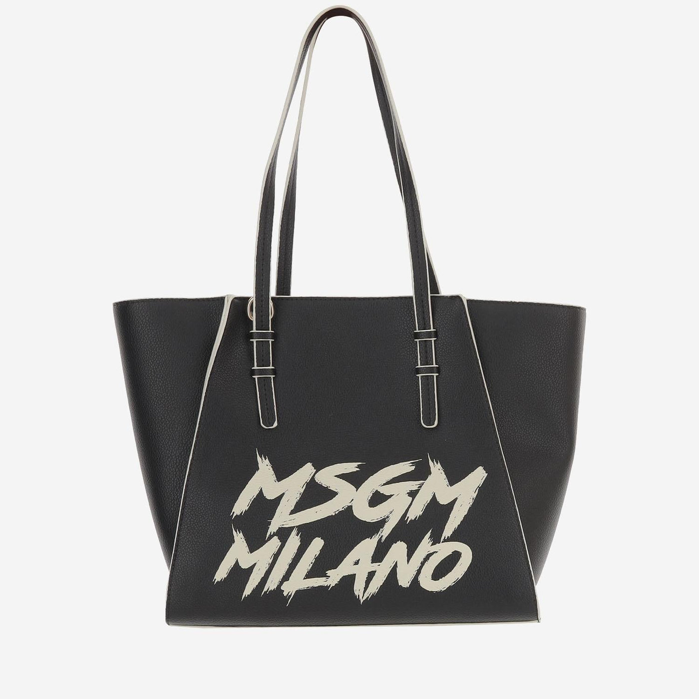Msgm Logo-Printed Synthetic Leather Shoulder Bag — Black