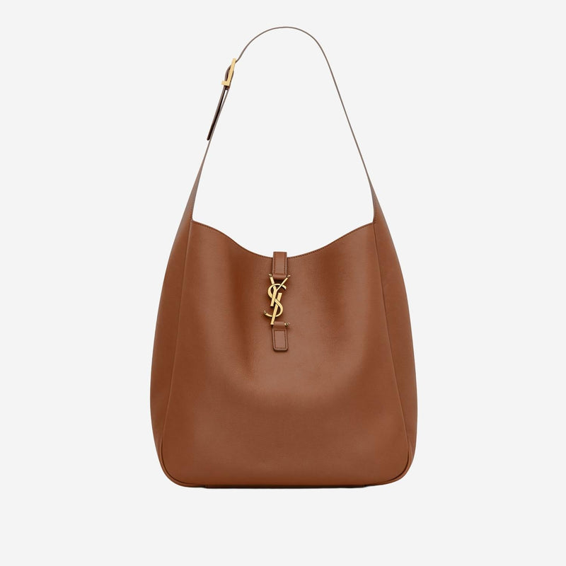 Saint Laurent Hammered Leather Shoulder Bag — Brown