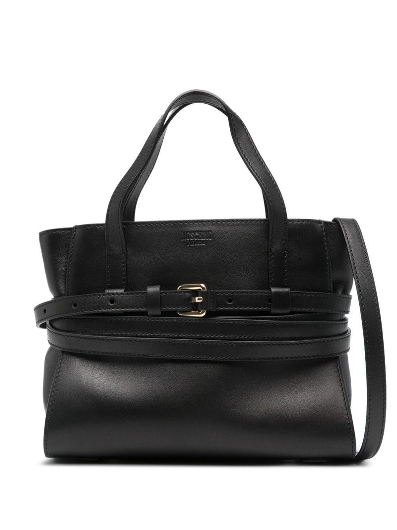 Moschino Calfskin With Knotted Belt Top Handle Bag — Black