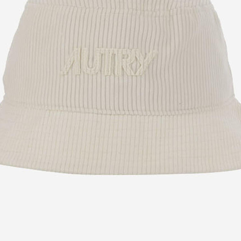 Autry Acpur2uc Ribbed Knit Logo Bucket Hat — White Polyester