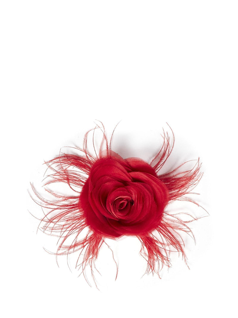 Room76 Feather-Trimmed 3d Georgette Rose Hair Clip — Red Fabric Pins Claws & Clips