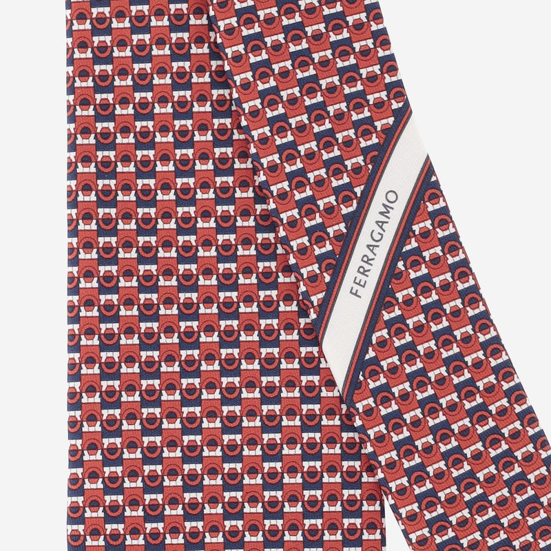 Ferragamo Silk Geometric Pattern Necktie — Red Neckties