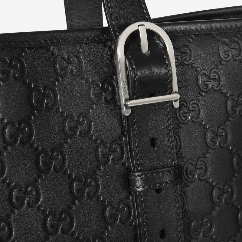 Gucci Gg Embossed Leather Tote Bag — Black