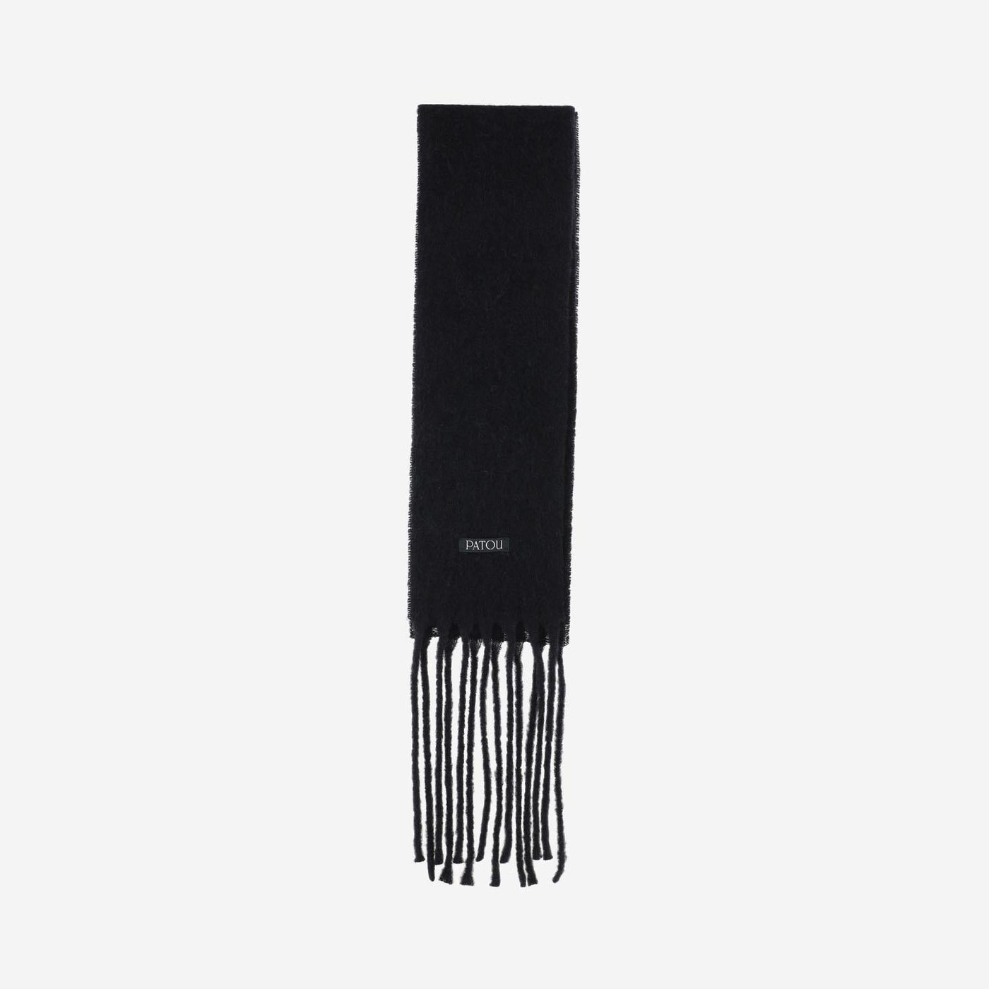 Patou Alpaca Wool Blend Fringed Scarf — Black Scarfs