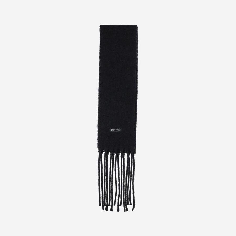 Patou Alpaca Wool Blend Fringed Scarf — Black Scarfs