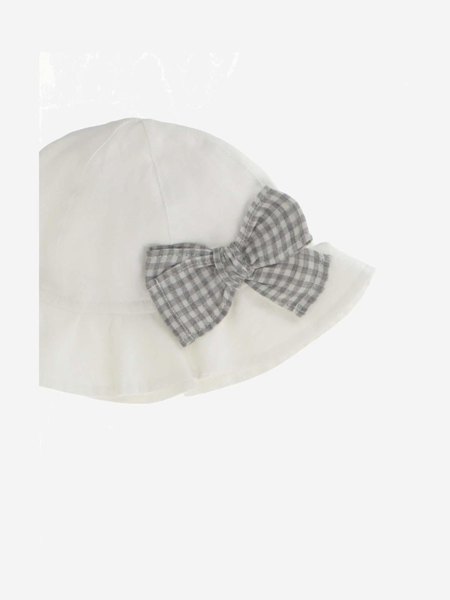 Il Gufo P23eo244l6006 Linen With Vichy Bow Sun Hat — White Shell: Linen; Lining: Cotton